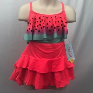 Girls Watermelon Swimsuit with Skirt Cover